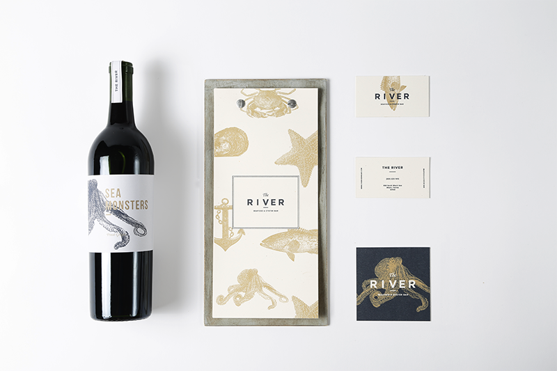 The River the river restaurant the river oyster bar laura pol laurapol   pol designs  poldesigns Wine Packaging wine coolpackaging cool branding seafood seafood branding Restaurant Branding