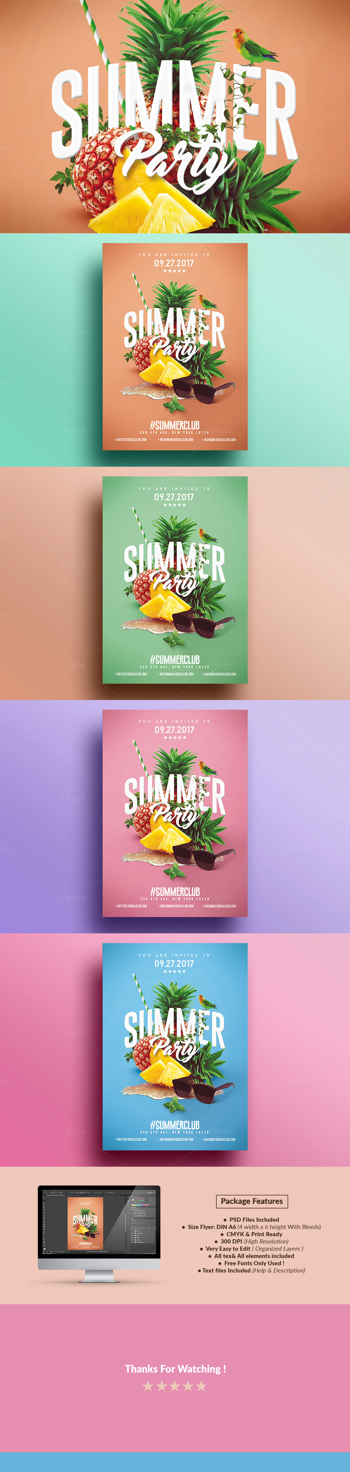 photoshop graphics flyers posters summer Invitation spring party beach PSD Templates
