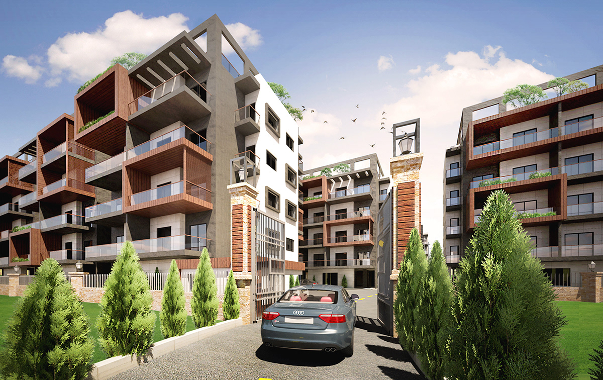 residential housing exterior design modern concept Landscape 3d max photoshop