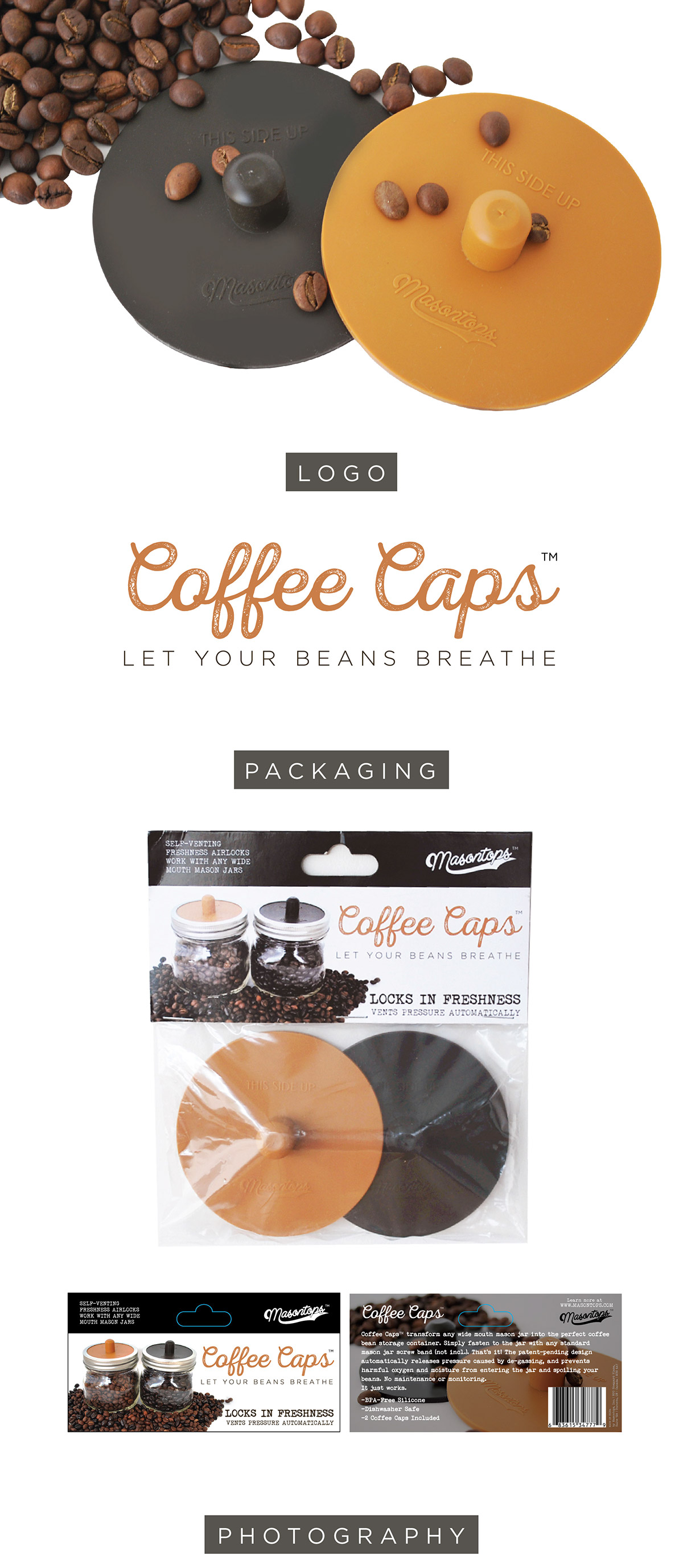 Coffee Coffee Caps mason jar Mason caps logo product beans coffee beans ground coffee