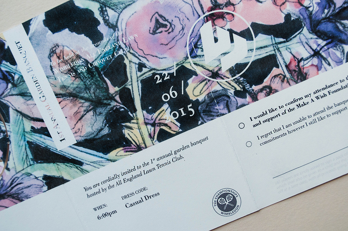 wimbledon illustrate draw make a wish charity tennis invite Event Promotional banquet envelope rsvp Ps25Under25