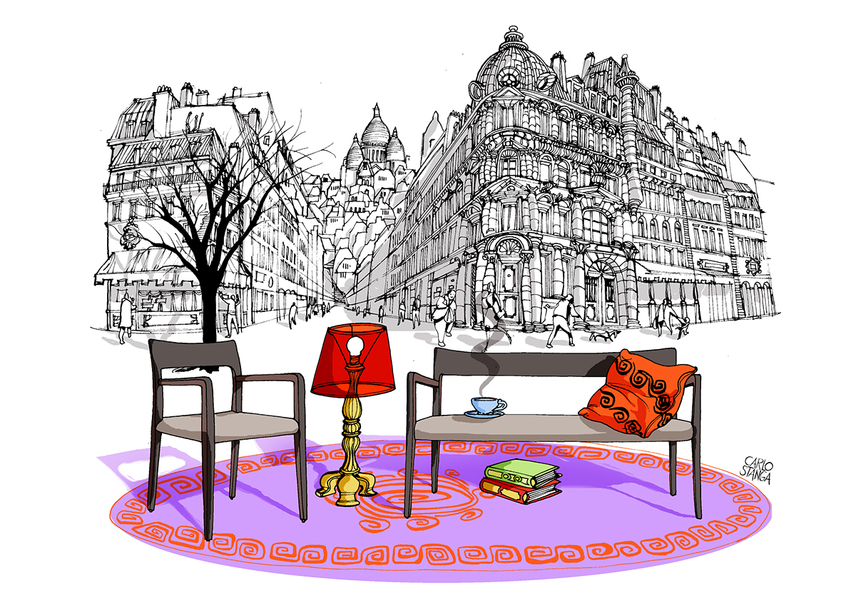 poliform carlo stanga forniture mobili GQ-Condé nast illustrazione Paris Rome milan kuala lumpur barcelona New York Illustrator architect chair