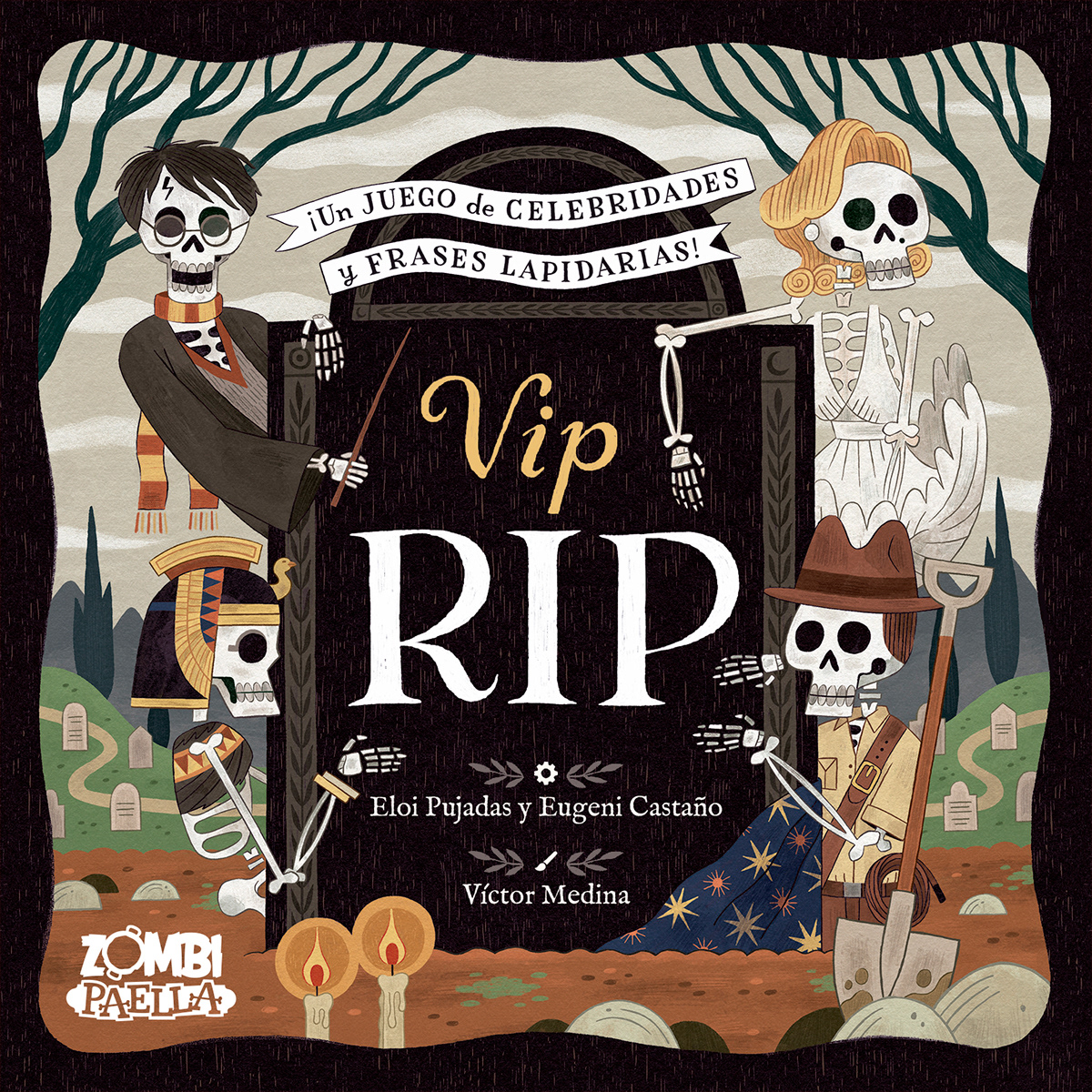 ILLUSTRATION  board game party creepy dark horror skeletons Halloween cemetery graveyard