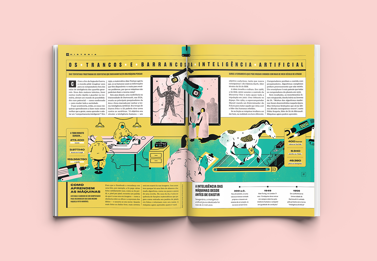 magazine mag editorial spreads inside pages artificial intelligence ai westworld infographic data visualization