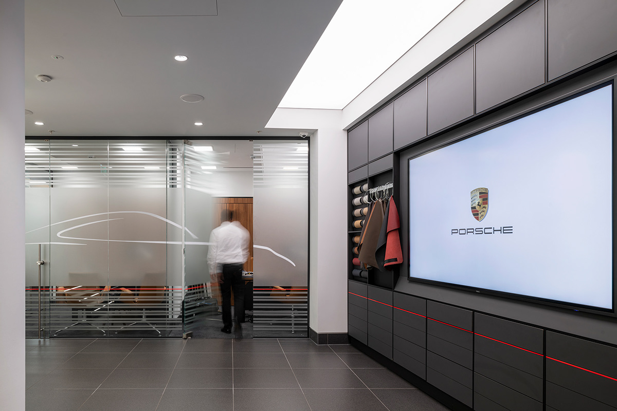 Architecture Photography car showroom Interior Photography lighting Lighting Design  lighting photography lighting project London mayfair Porsche
