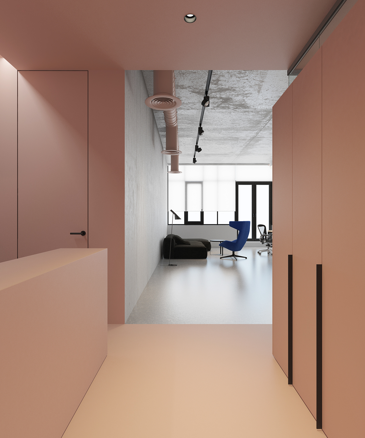 #emildervish officedesign Office pink hay aeronmiller artemide knoll concrete kiev #dtile bathroom dornbracht