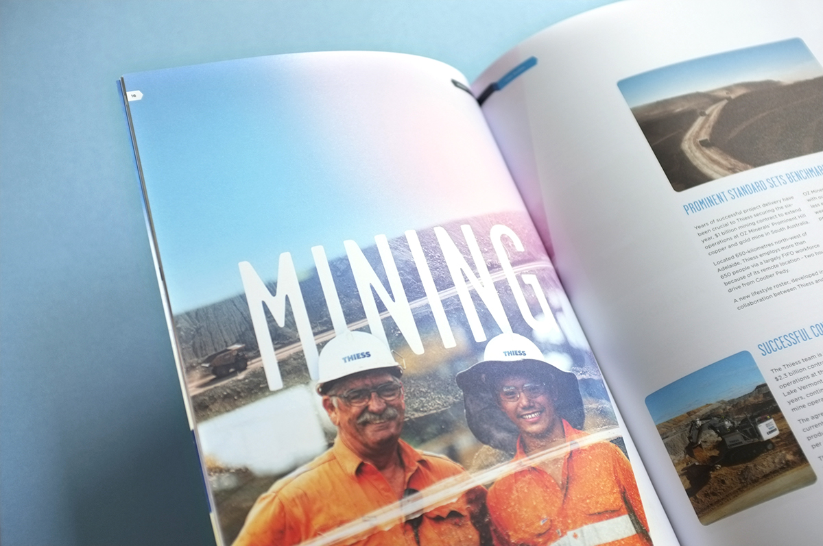 annual report brochure Layout photo treatment photoshop photo light movement brand report document Mining