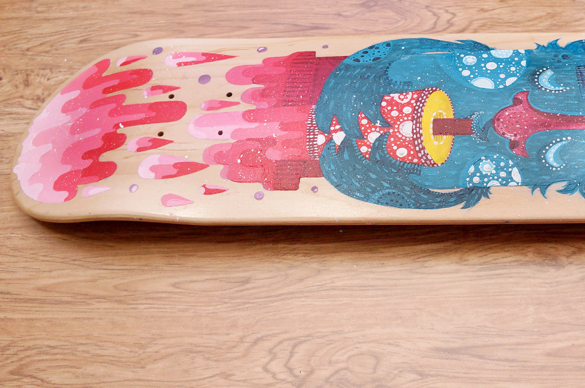 skateboard deck paint acrylic handmade skate monster drink Board