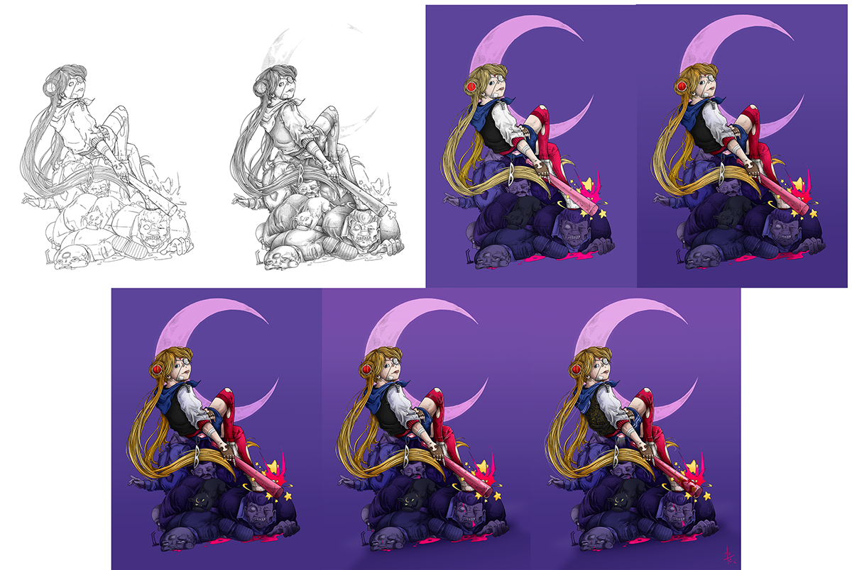 sailor moon anime fanart Character usagi gang neon wacom process peru mute