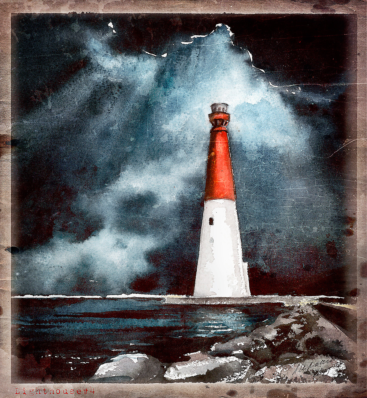 watercolor print poster postcard lighthouse