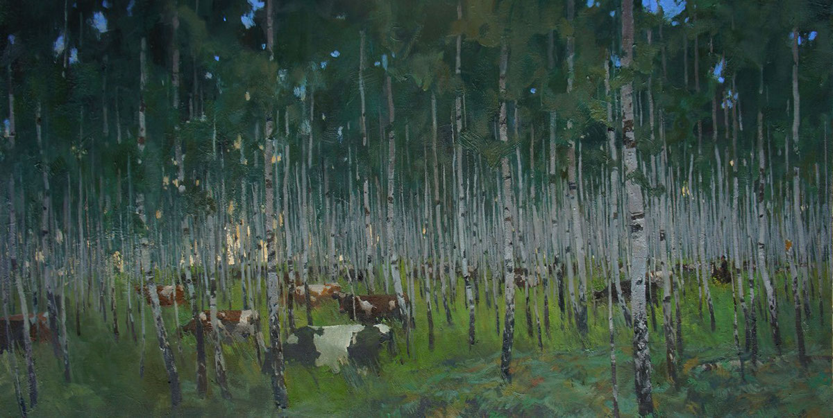 forest Evening ural art paint oilpaint Nature Landscape Finearts birchforest