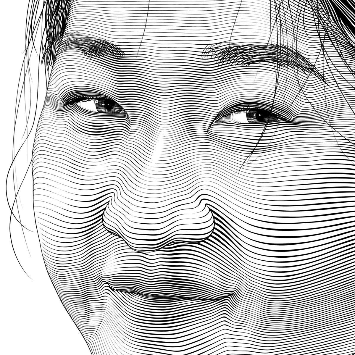 black and white Digital Drawing Drawing  etching line drawing lines linework portrait Realism
