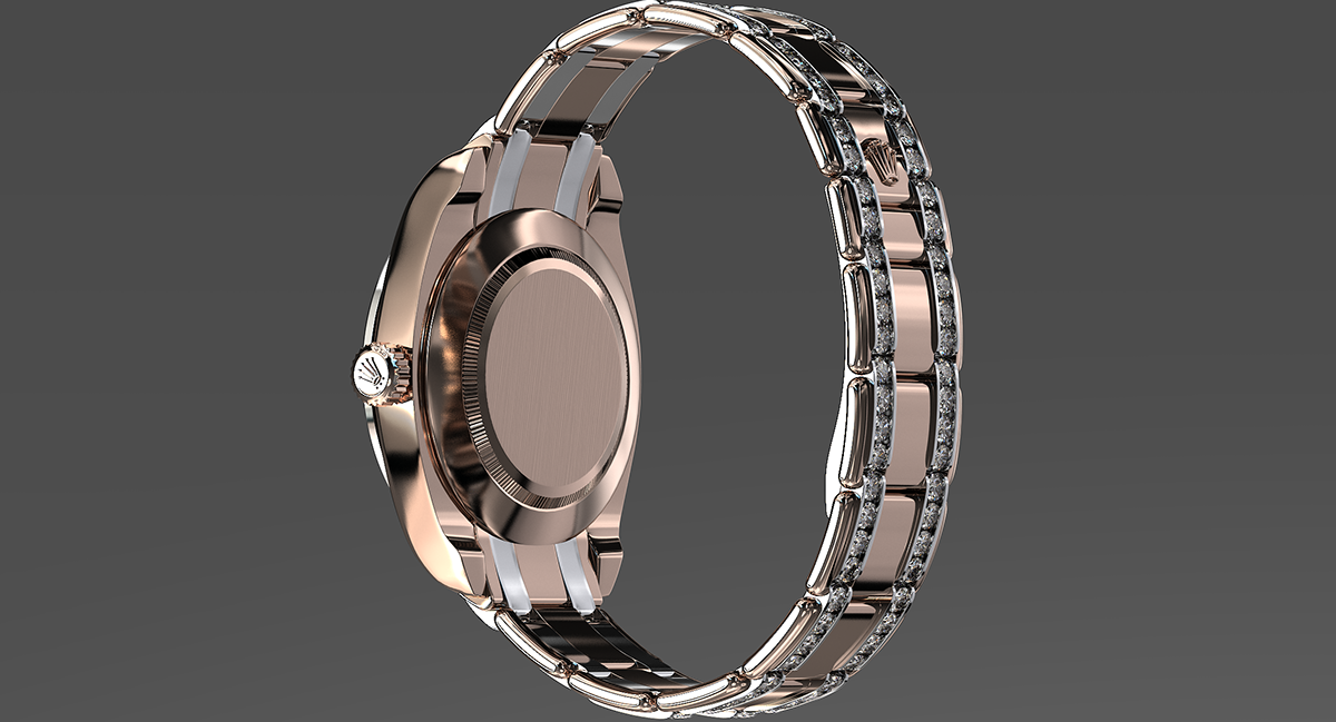 diamond  luxury rolex Pearlmaster clock watch gold everose 3D model