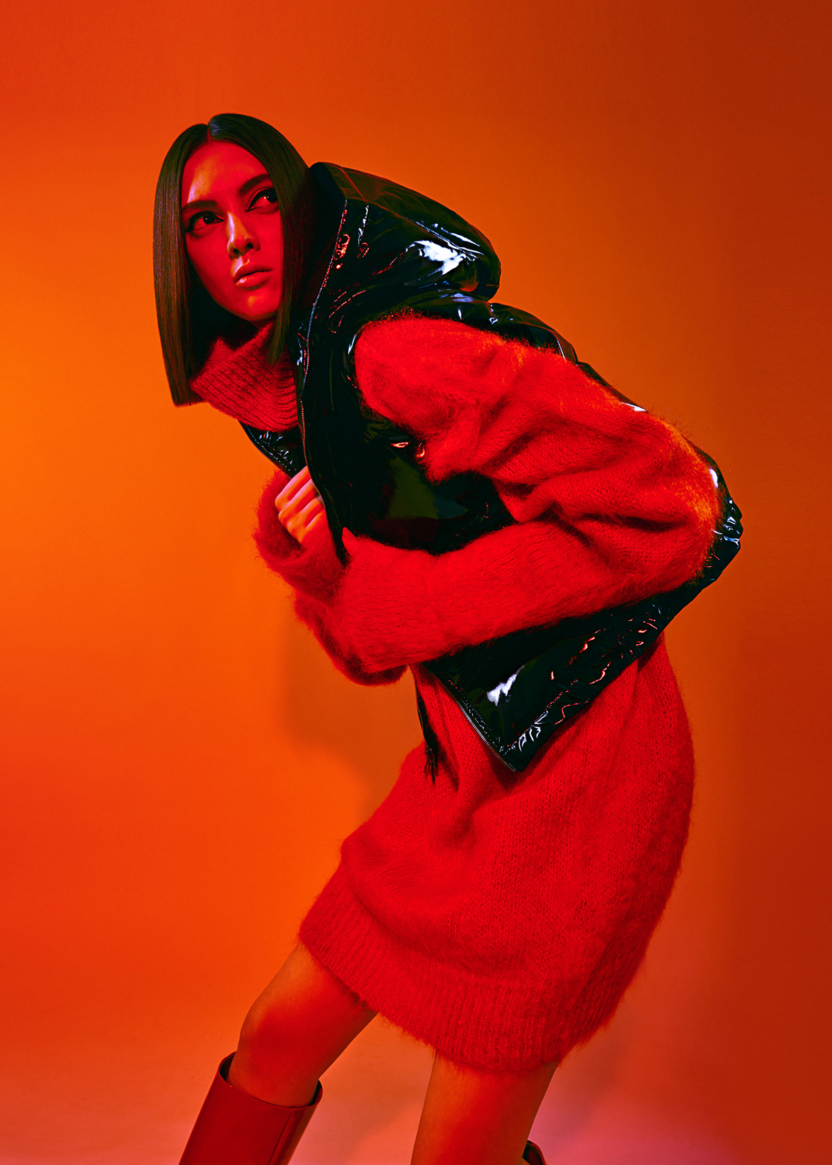 retouching  retoucher postprocessing editorial model Style neon red fashionphotography ретушь