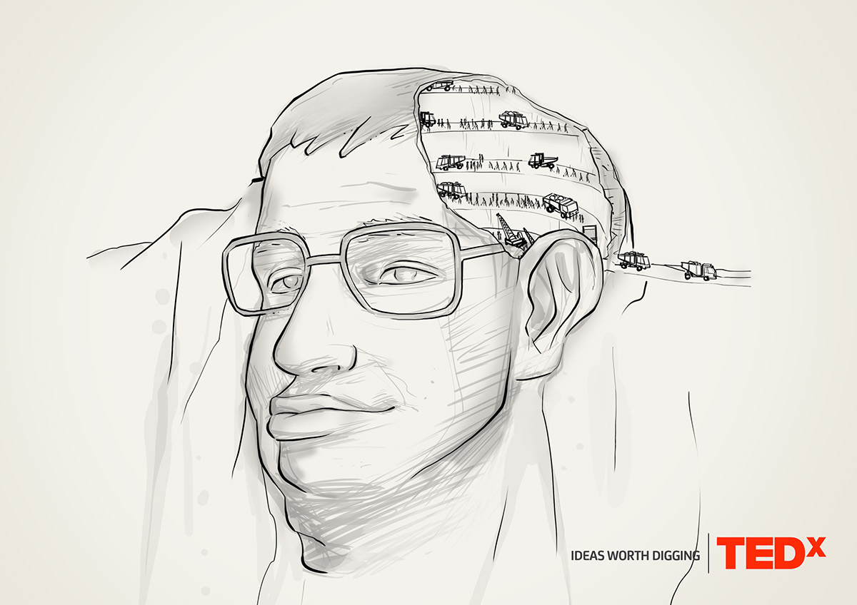 TEDx print poster sketch ideas digging jamieoliver StephenHawking billgates