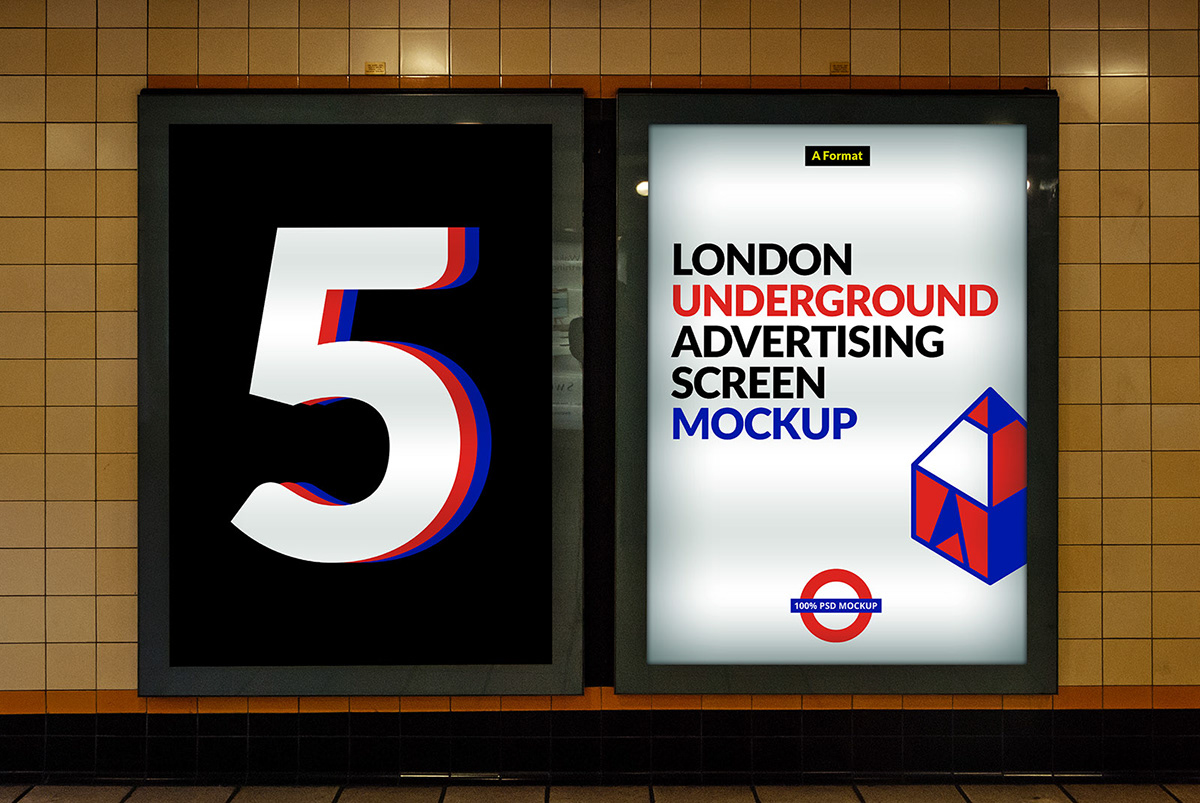 Mockup mock-up London underground tube metro poster screen advertisement bundle