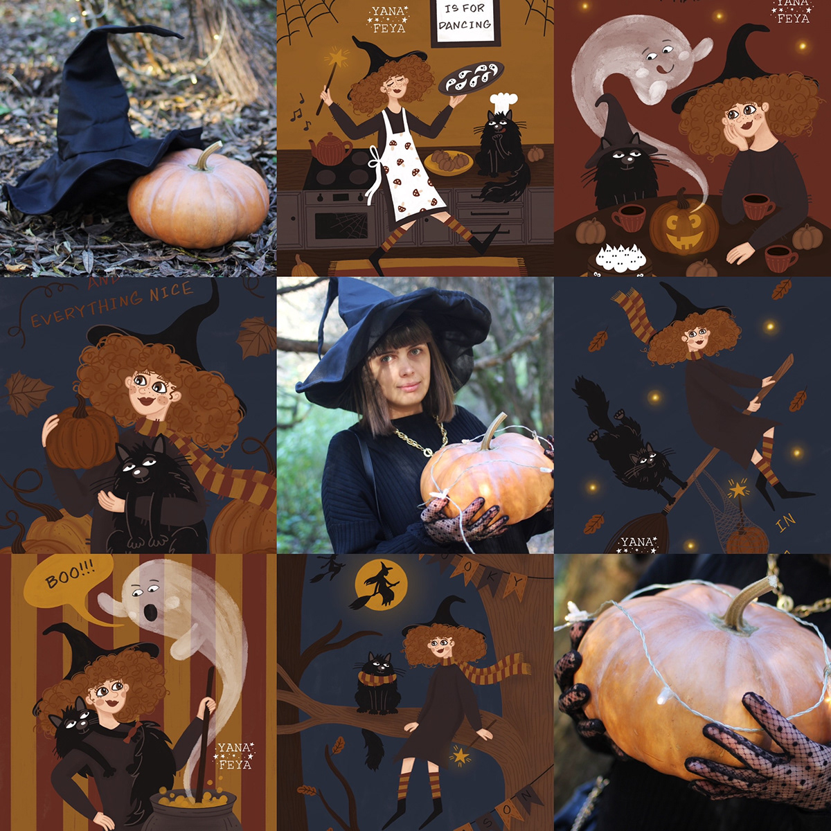 autumn Cat children illustration children's book fairytale Fall Halloween magicforest posters witch