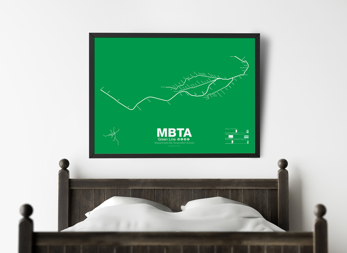 boston mbta subwa Transit poster map minimalist decor interior design 