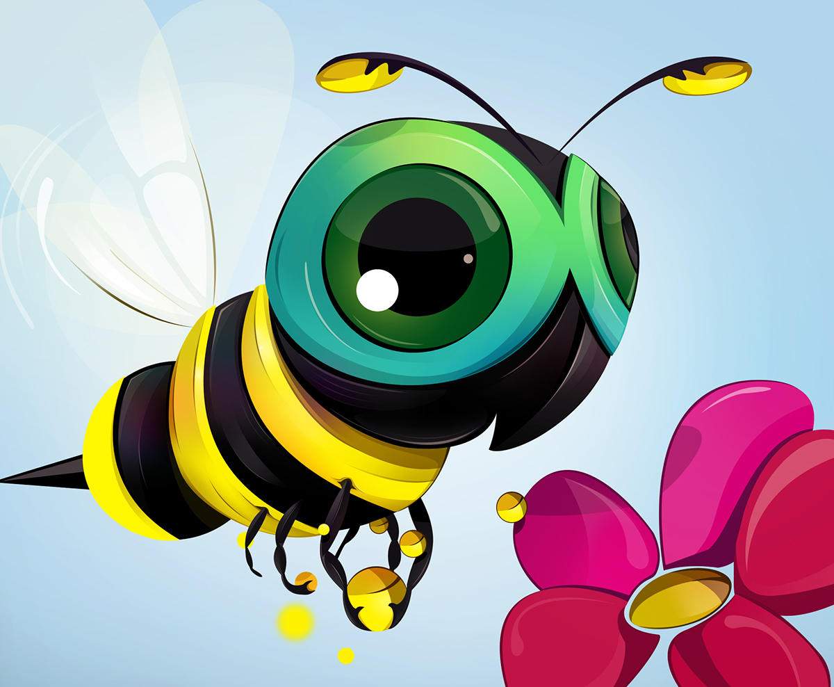 bee  flower  character eyes creatures Pollen insect cute kawaii Colourful  colorful bright  bold