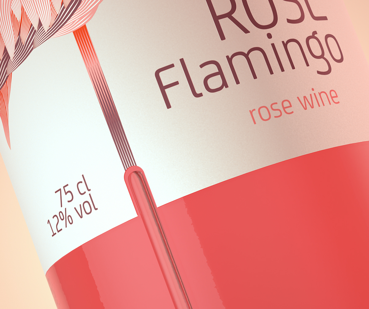 wine rose flamingo bottle design red White alcohol glass bird Label