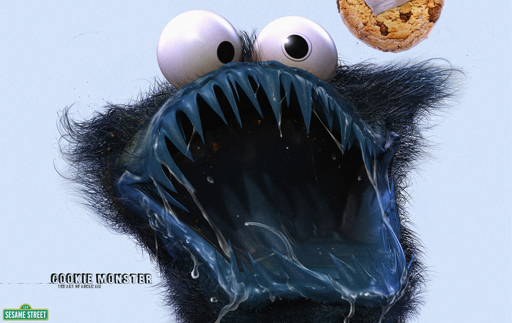Zbrush photoshop portrait character designs sesame street cookie monster Oscar the Grouch