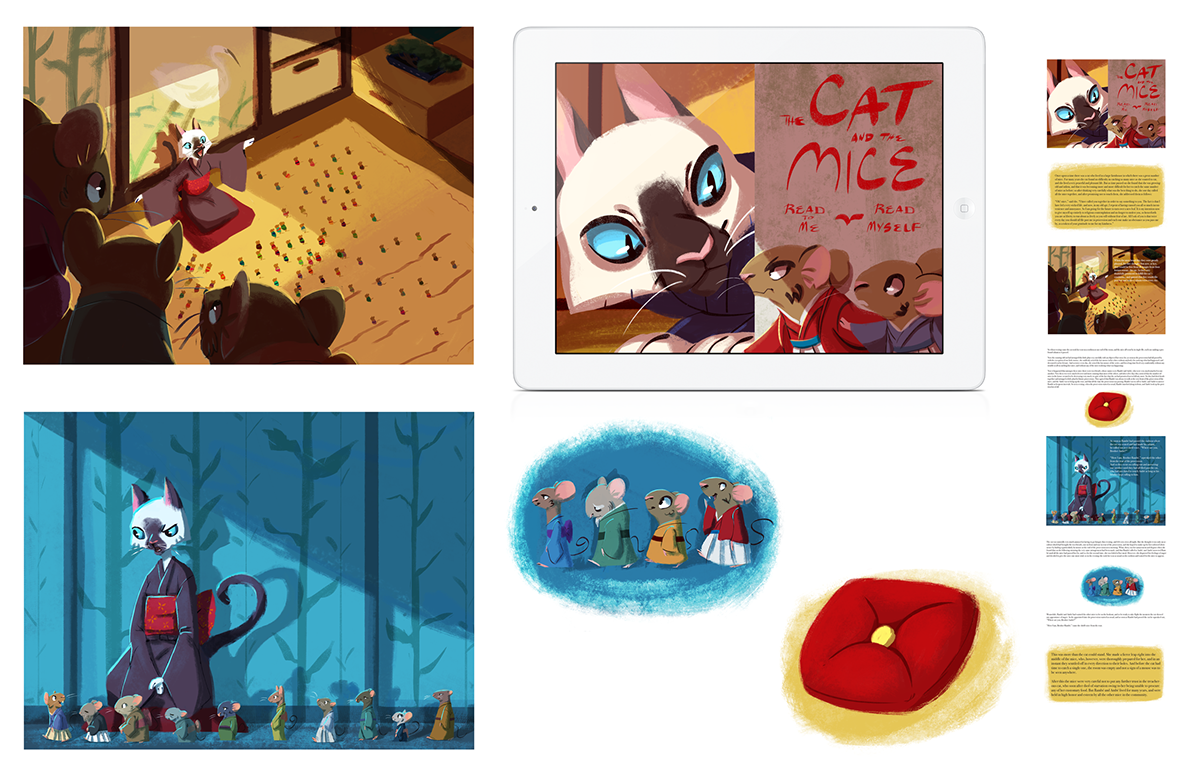 Cat mice iPad children's book Nihonga japanese
