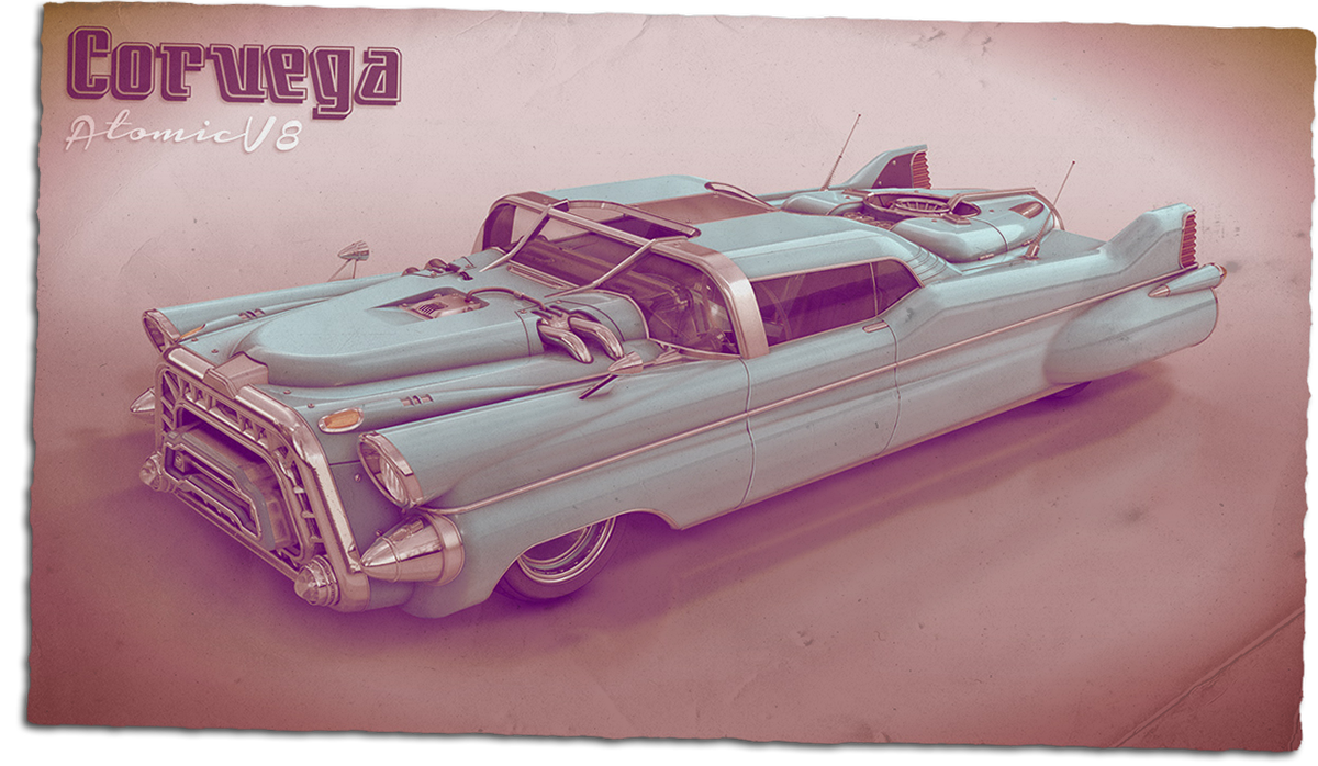 car fallout 3 fallout 4 apocalyptic endtime Post Apocalyptic Mad Max 3D 3D Modelling Retro futur corvega v8 vintage atomic