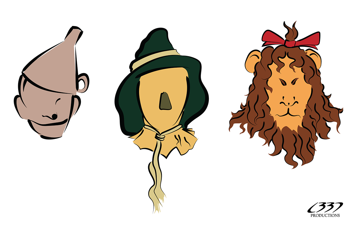 wizard of oz stickers tin man scarecrow cowardly lion lion vector graphics Illustrator adobe vectors