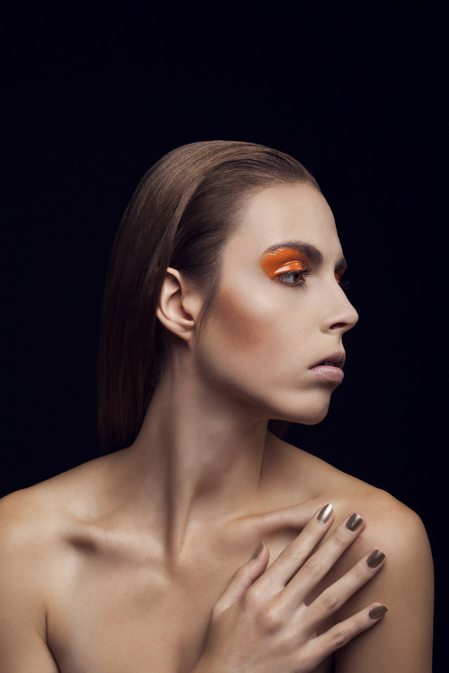 beauty studio makeup orange editorial light glamour portrait
