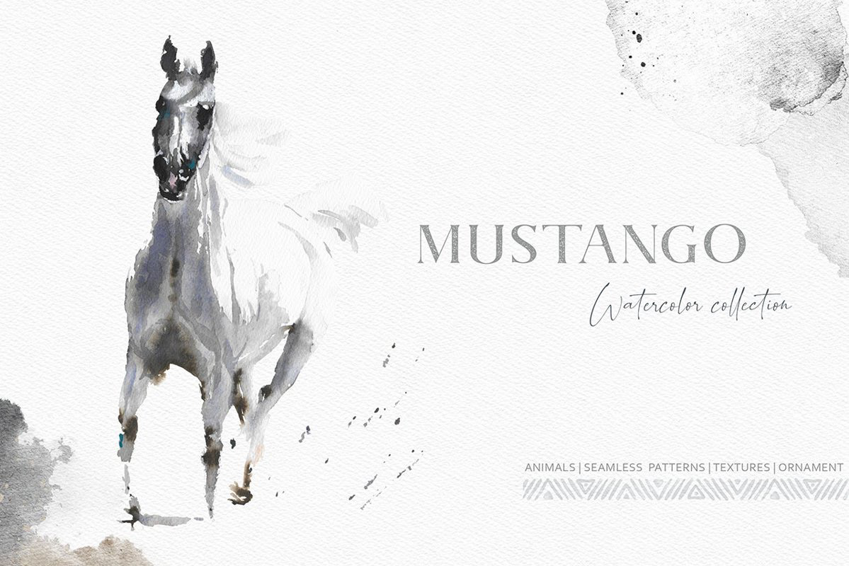 aquarela arabian horse horses Mustang Nature painting   Racing watercolor wild