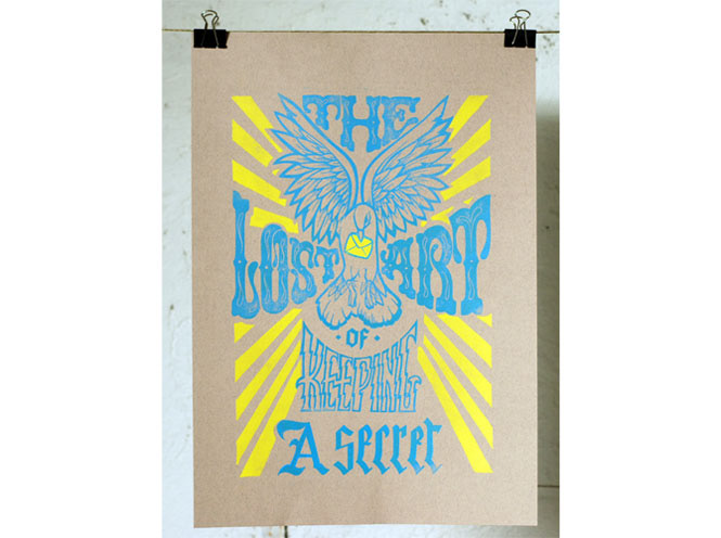 letterpress lele letturi secret linocut bird  cross vintage poster