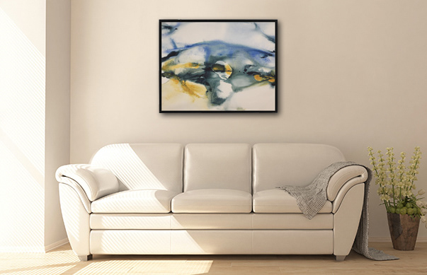 abstraction blue green Hall Interior Landscape painting   water watercolor yellow