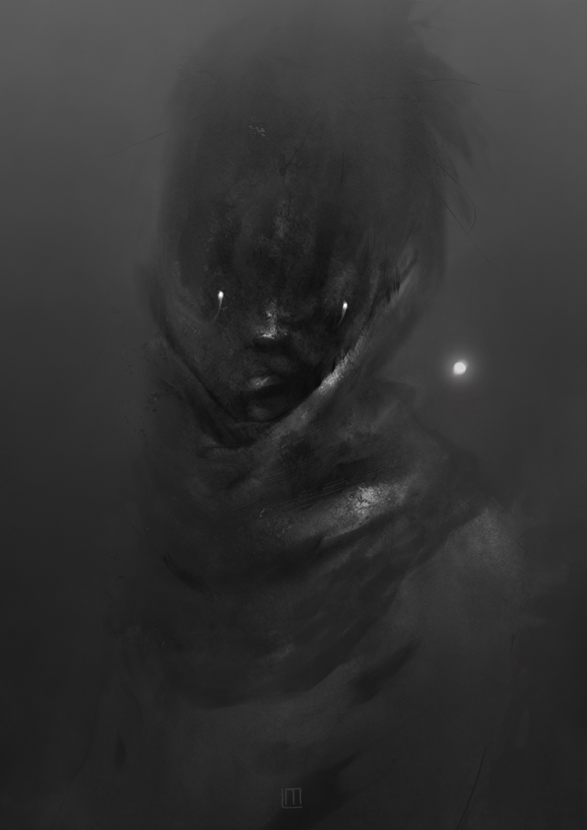 Character grey black White fog portrait