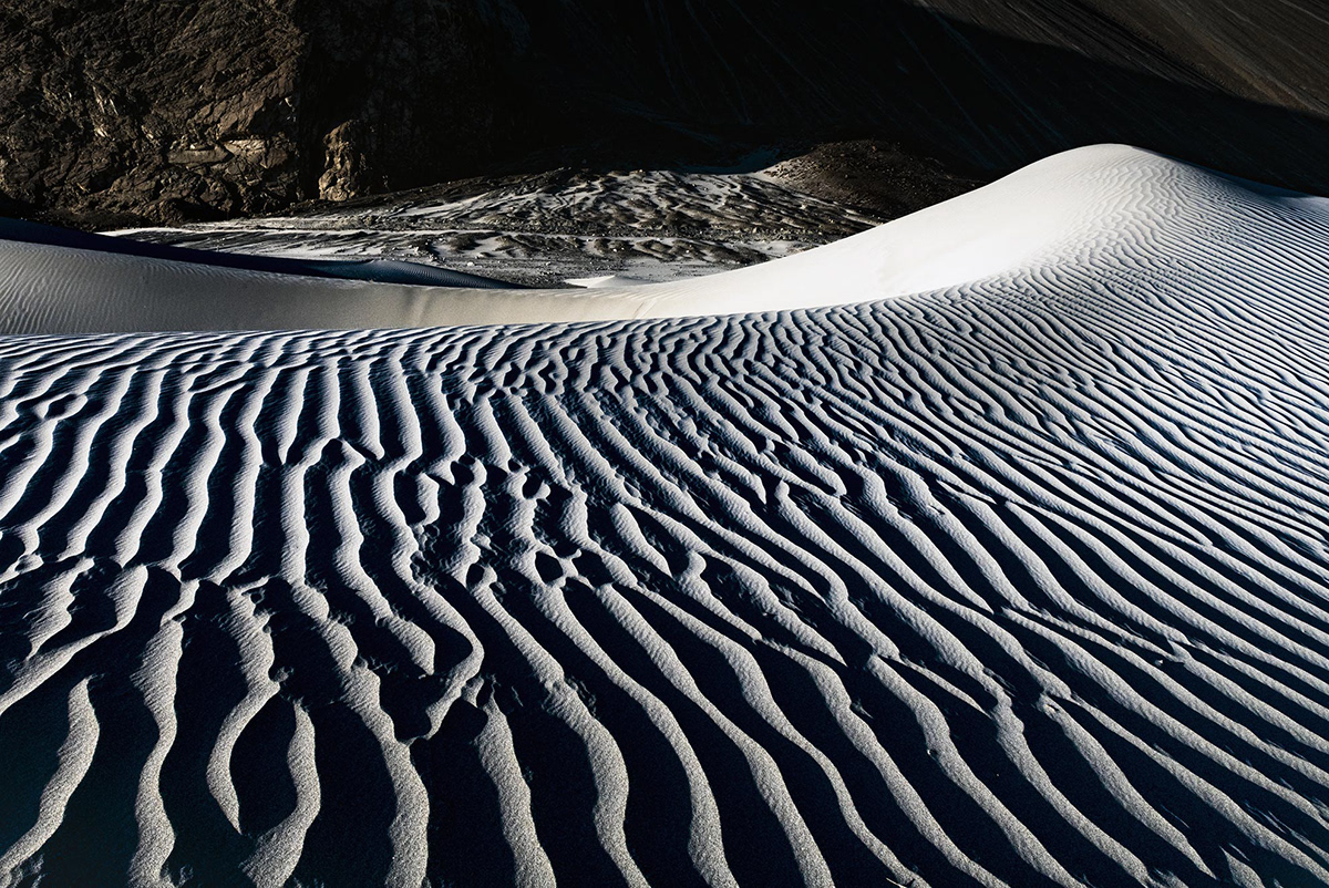 Light and shade on the sand dunes in Ladakh, india