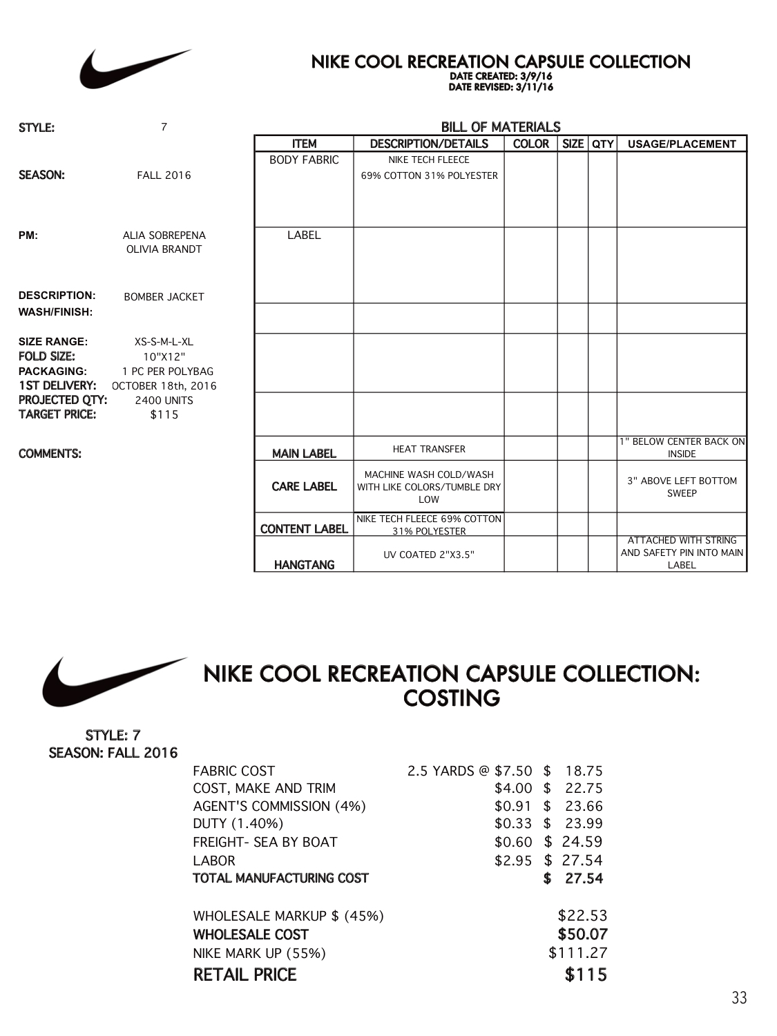 fashion marketing fashion design product development capsule collection athleticwear Nike