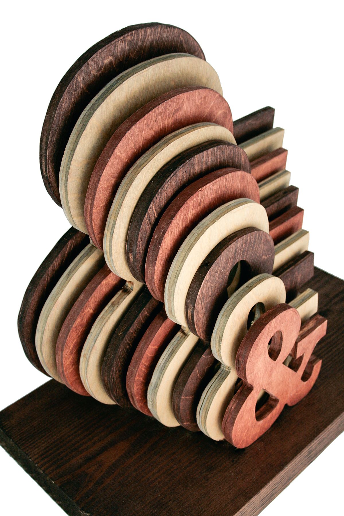 wood stained wood   ampersand sculpture type design