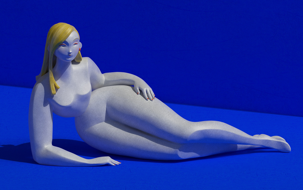 3d character design blonde girl minimal geometric digital art