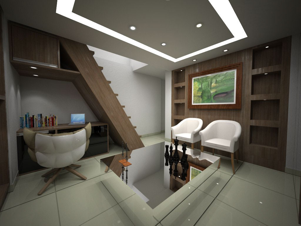 maquete eletronica sala de estar interiores planejados Hall de entrada Escada Render SketchUP vray 3D projeto