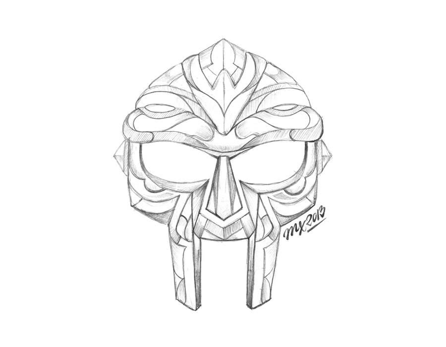 MF Doom doom villain Gladiator mask Helmet hand-drawn vector design rap hip-hop 86era