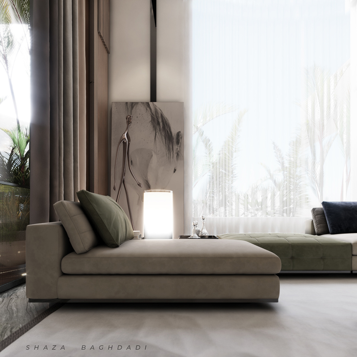decor green interior design  light living room MAJLIS Marble riyadh sofa wood