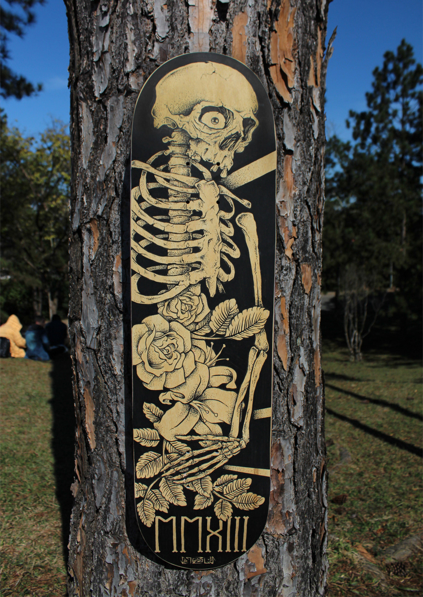 skateboard Posca pens ink black skull velozobas Flowers skeleton