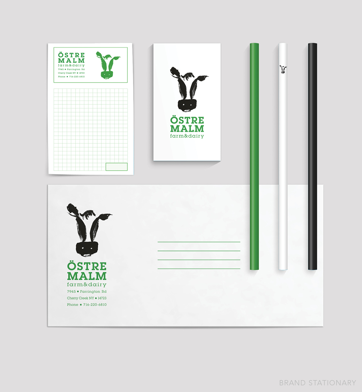 stationary letterhead invoice envelope cow logo identity farm Dairy milk bottle organic business card