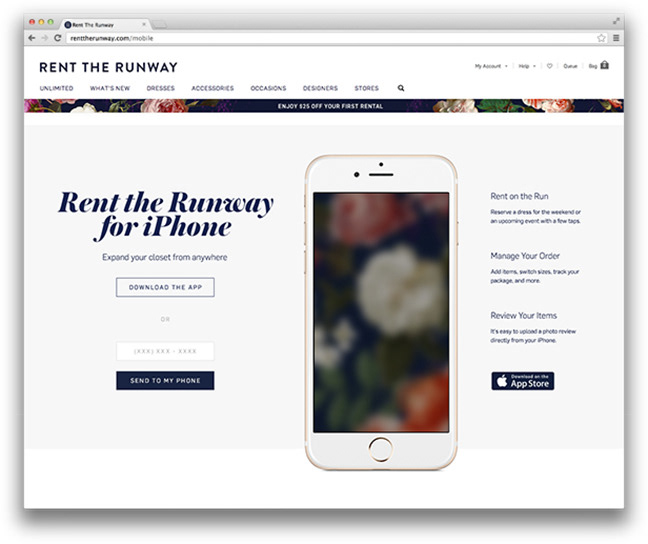 "rent the runway" Rent runway Responsive LP "landing page" Website Web app ios