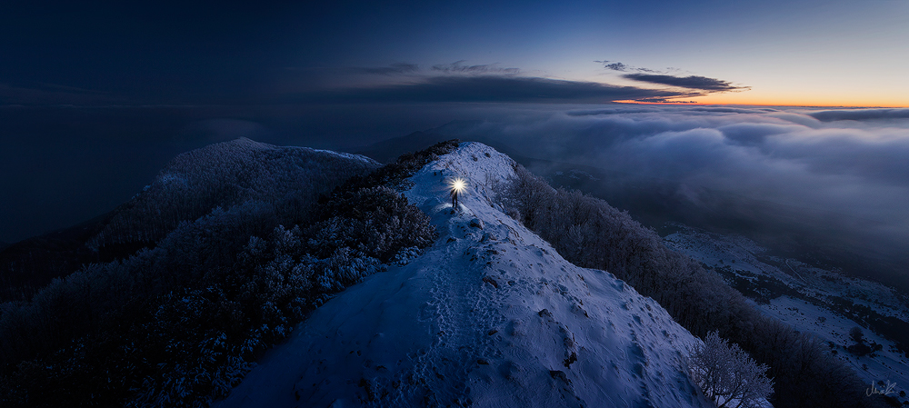 Wanderer human person adventure mountains landscape photography alps light torch