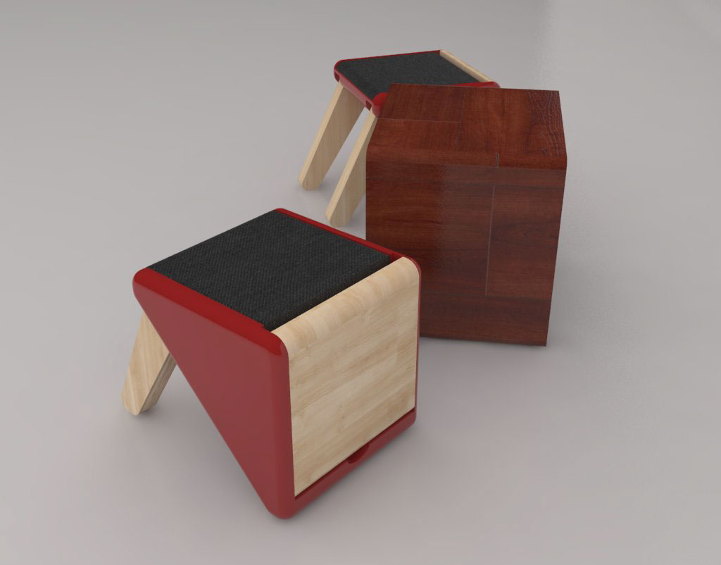 furniture modular Space  saving 3D Render Rhino wood plastic chair table