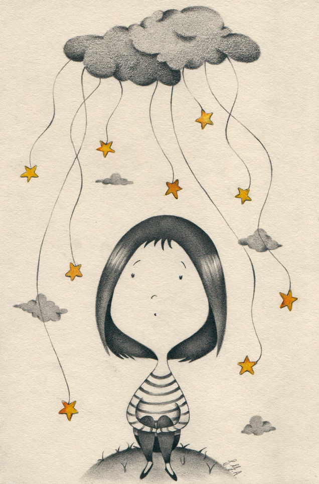 stars girl pencil children rain