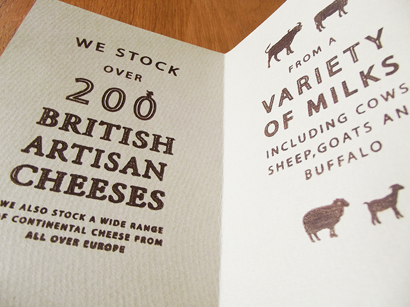The Cheese Shop Nottingham screen print rustic logo Cheese Promotional brown paper quirky mouse stamp menu design hand made deli cafe