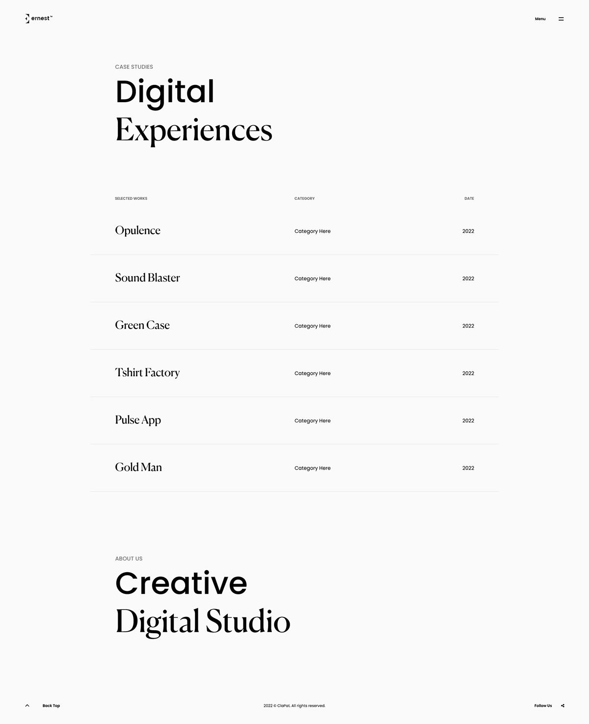 clapat grid minimal Photography  portfolio showcase slider typography   video Website