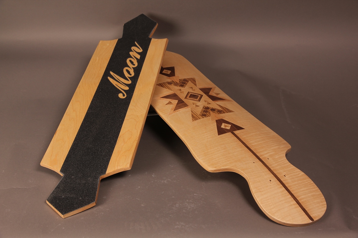 LONGBOARD  marquetry skateboard craft wood Modelmaking AUB
