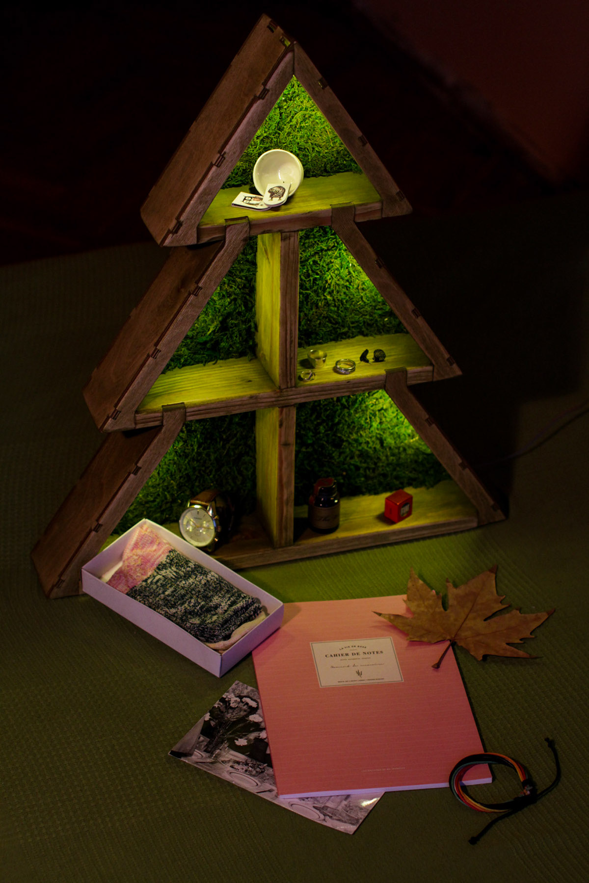 Shelf Lamp showcase wood moss plywood fir-tree spruce christmas Tree